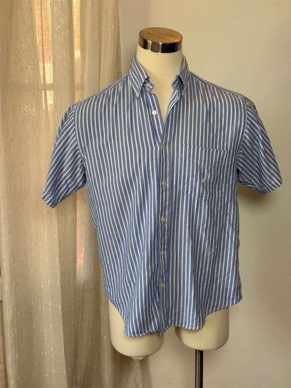 Nautica Blue White Stripe Button Up Shirt Cotton Size M Vintage